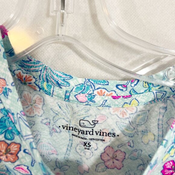 Vineyard Vines Blue Tropical Floral Flamingo Print Short Sleeve Top Kids Size XS - Picture 4 of 5